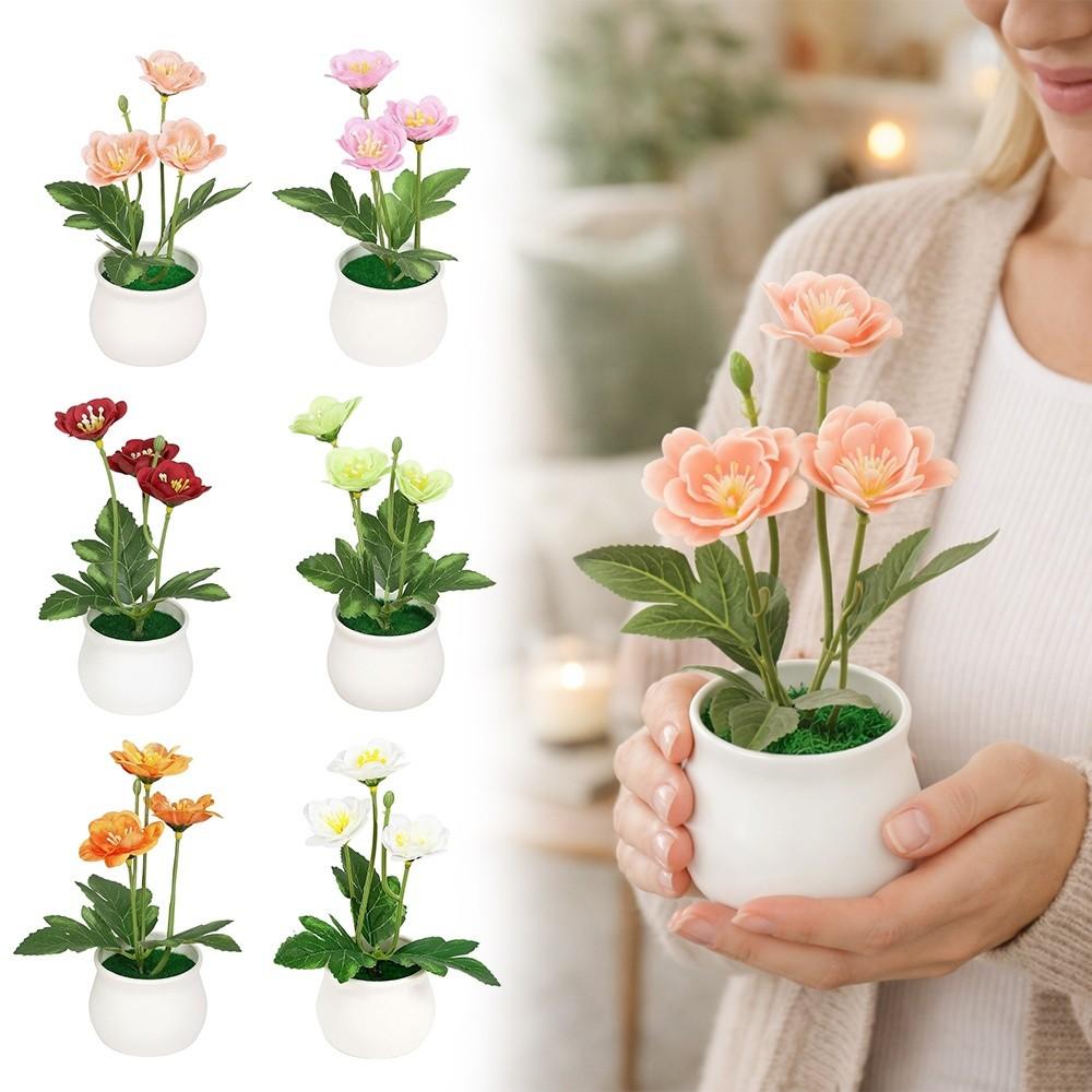 Fleur Artificielle Plante Fleur de Prunier Présentoir de Comptoir Plante Artificielle Fleur en Pot Décoration de Maison