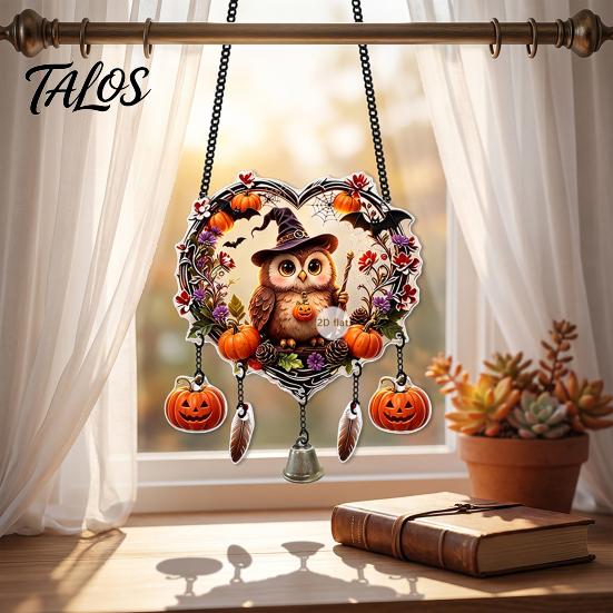 Creepy Skeleton Theme Decor Halloween Acrylic Love Heart Wreath Ornament, Cartoon Owl Ghost Witch Festive Hanging Decoration Decor, Party Pendant with