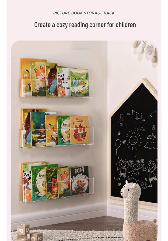 Creative Wall-Mounted Bookshelf: No-Drill Children's Book Display & Storage Rack