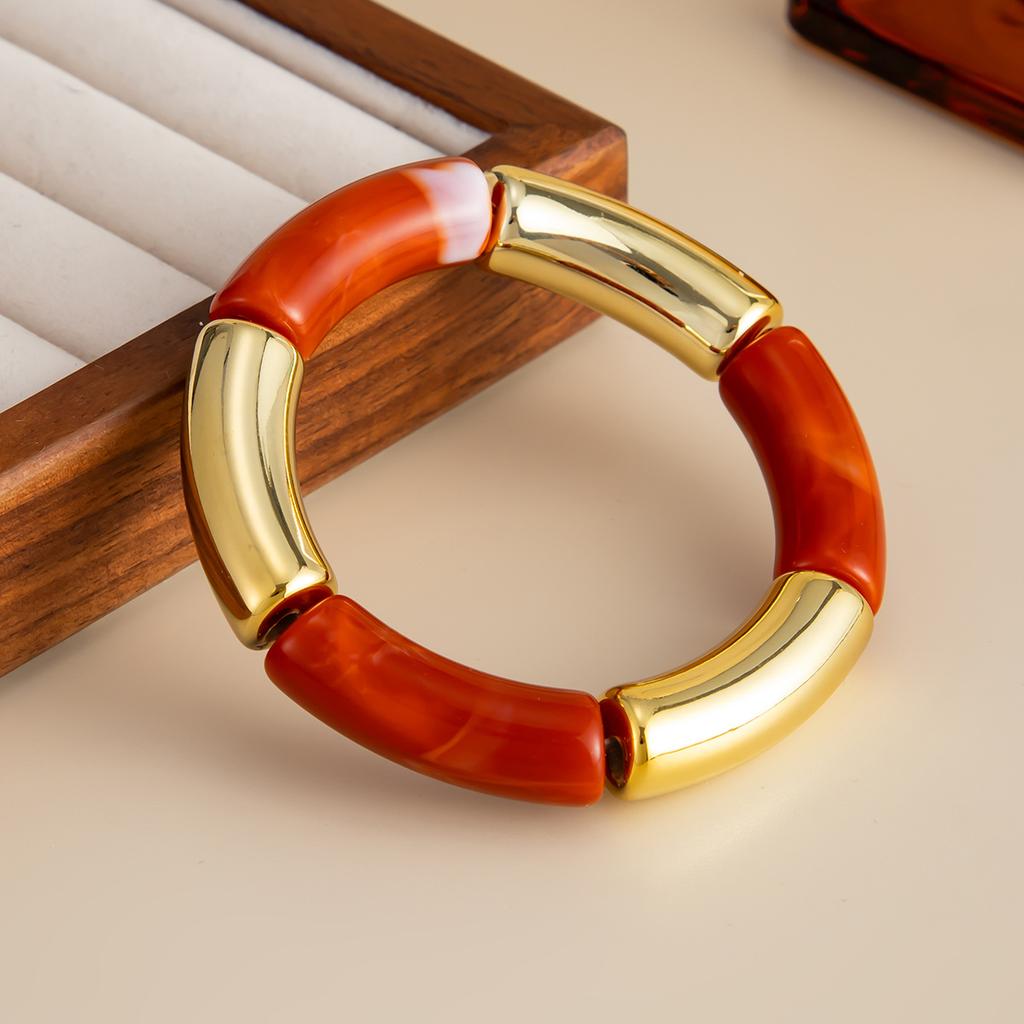 Fashion Leopard Print Resin Bamboo Knot Elastic Bracelet INS Creative Colorful Splicing Bent Tube Bangle