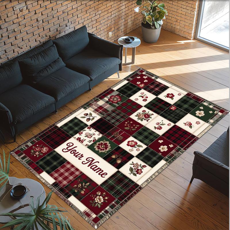 Snow Theme Crystal Velvet Floor Rug Personalized Custom Name Text Warm Carpet Home Decoration