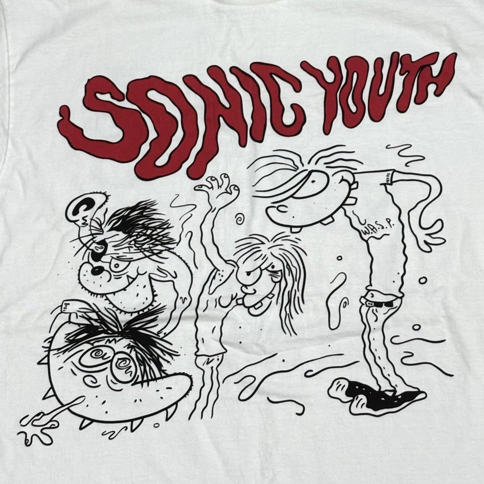 VTG SONIC YOUTH THE AMPS BIKINI KILL TOUR 95 90s Band White Sz.L REPRINT Unisex T-Shirt XXXL