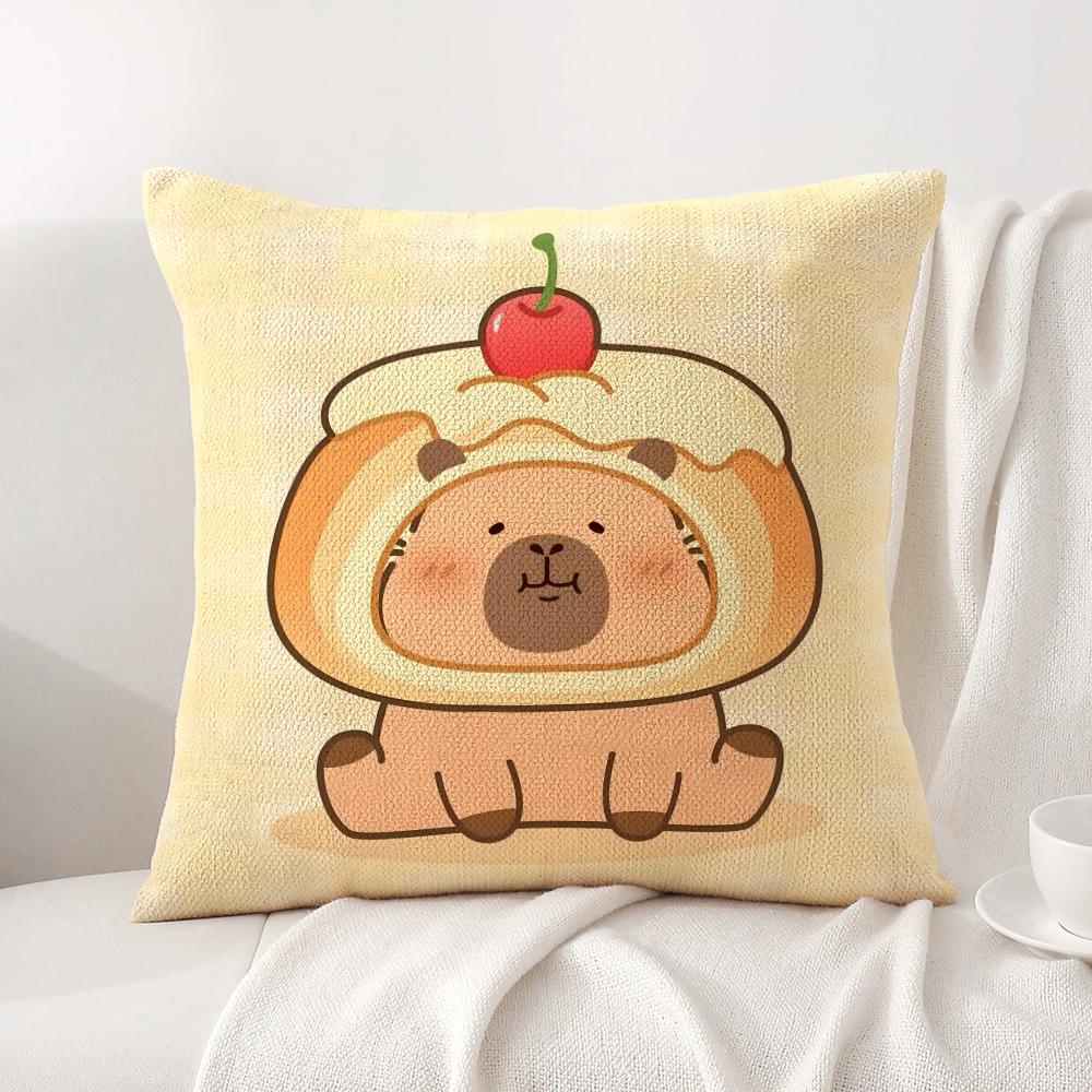 Cute Cartoon Capybara Cushion Cover Natural Linen Pillow Cover DoubleSided Print Cushion Case for Sofa Home Decor Gift