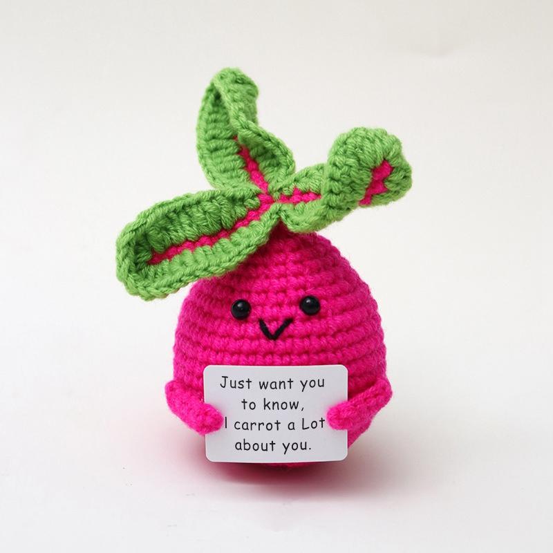 Handmade Crochet Emotional Ornament Positive Energy Fruit Animal Hook Woven Finished Product Car Decorations Encouragement Card
