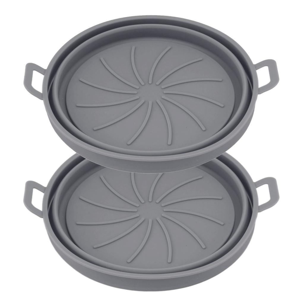 2 Pcs Silicone Air Cooker Pot With Handle Round Fryer Liner Tray Replacement for Kitchen Cooking Accessories 21cm Grey