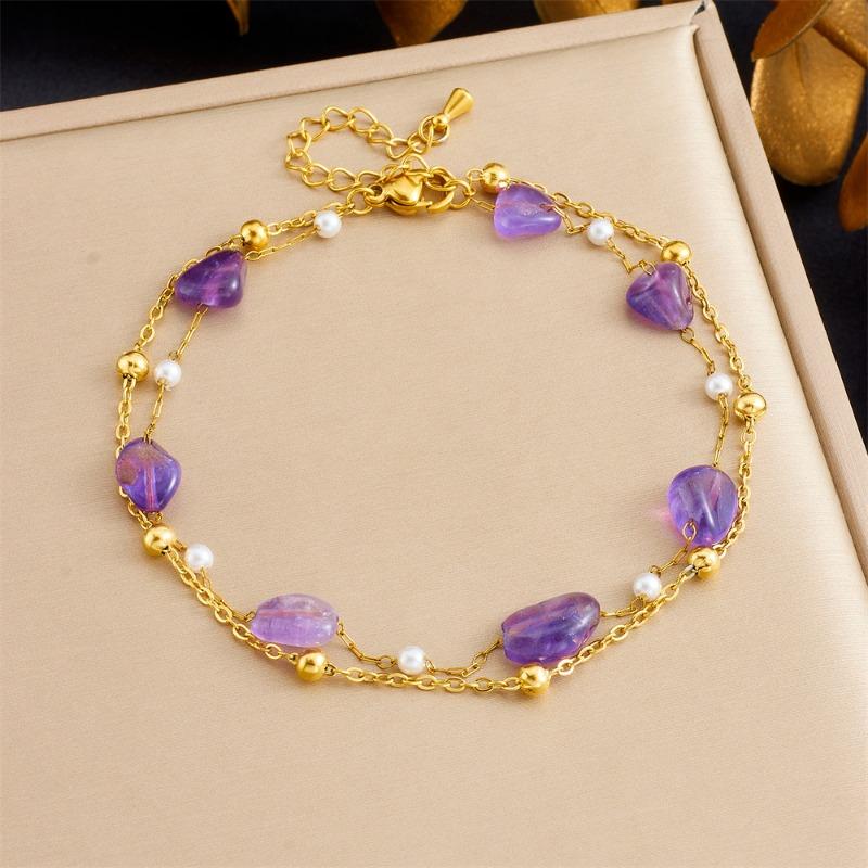 Gold Double Layer Anklet with Amazonite Mermaid Tail Pendant, Dainty Pearl Beaded Ankle Bracelet, Summer Beach Jewelry for Women