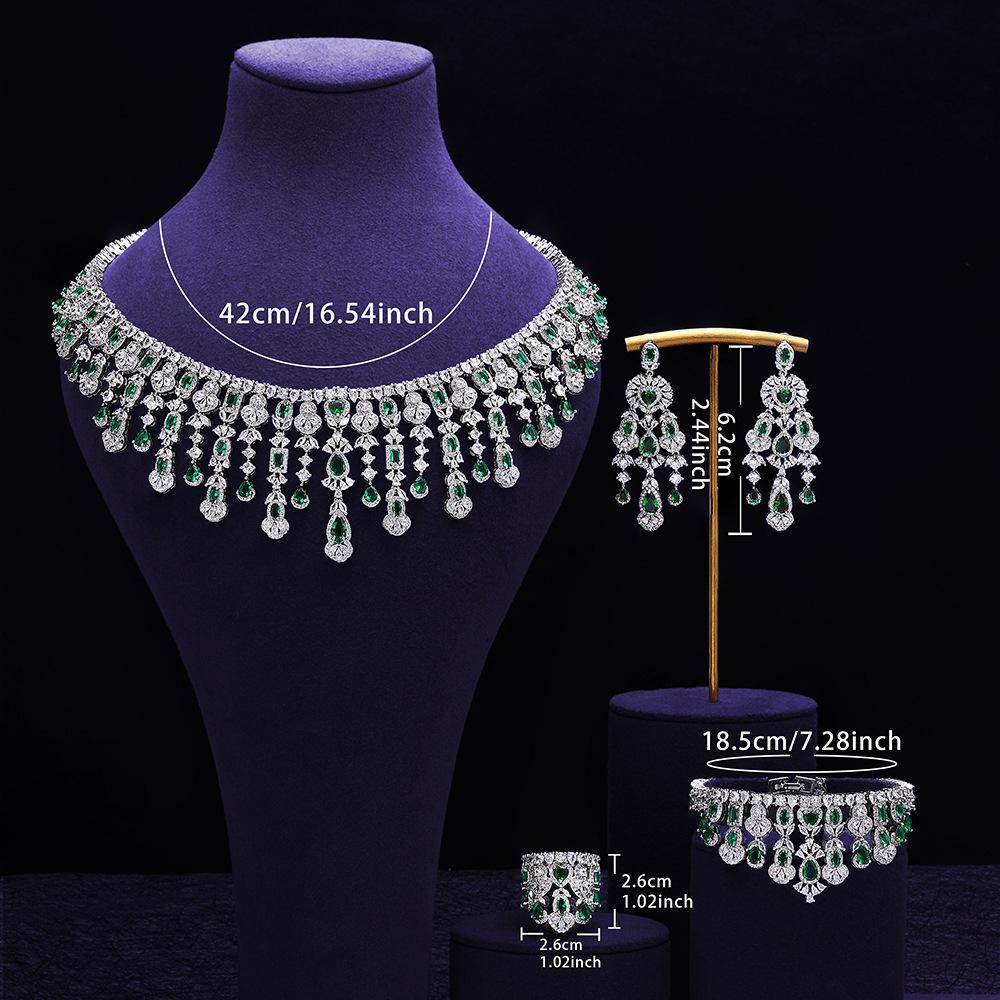 Luxury Dress Jewelry Color Zircon Necklace Set High-end Wedding Micro-set Bridal Wedding Earrings Jewelry