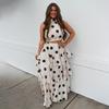 2 Piece Sets Polka Dot Long Dress Women 2026 Summer Sleeveless Top Ruffle Pleated Dress Set Luxury Party Sexy Female Dress Set