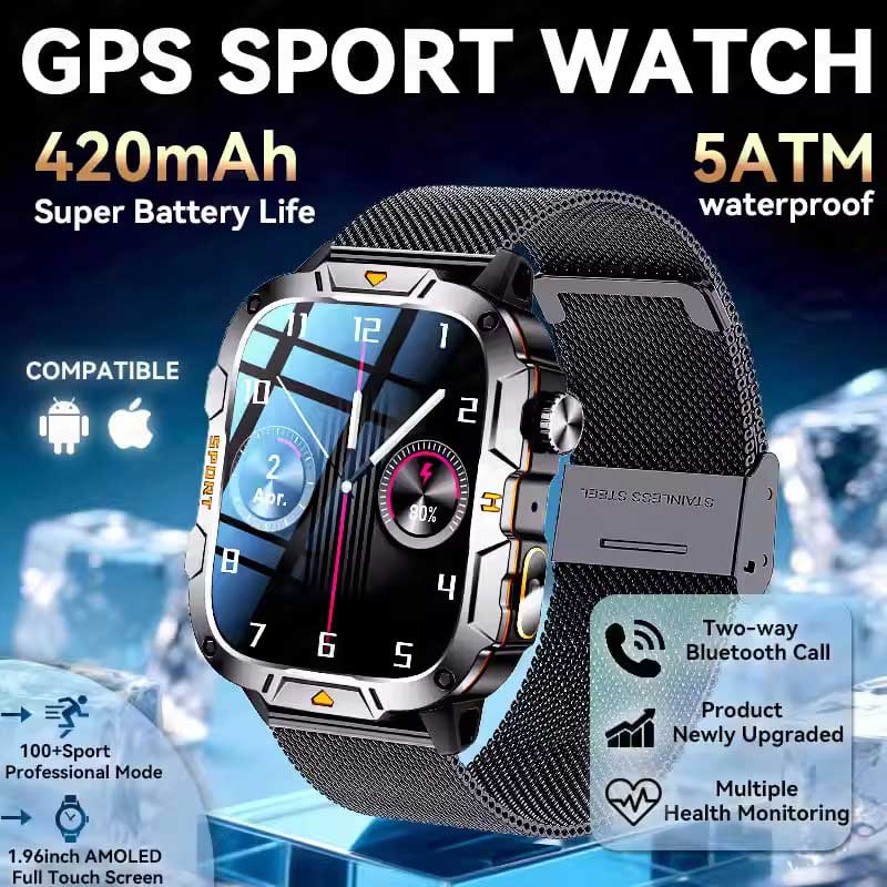 2025 New Military Grade Smart Watches Men 1.96" AMOLED 5ATM Waterproof Sports FitnessTracker BT Call Smartwatches Women For IOS