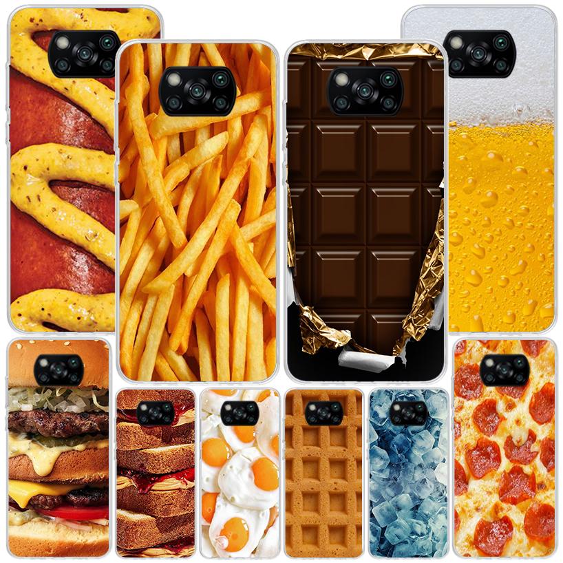 Food French Fries Beer Cheese Phnoe Case for Xiaomi Poco X5 X6 X7 Pro X4 Gt F7 Ultra M8 M7 Redmi 15C 15 13C 13 12C 12 Unique Cov