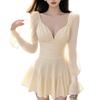Plus-Size Sexy Long-Sleeve Bubble Pleated Short Dress for Women