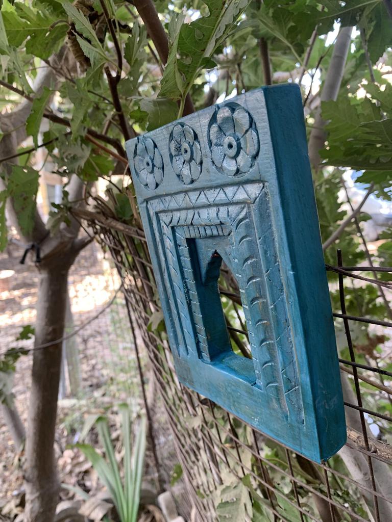 Cornice Blu in Legno Stile Antico – Decorazione da Parete Indiana Fatta a Mano