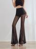 Pantalon long droit patchwork taille haute en dentelle transparente style européen 2025