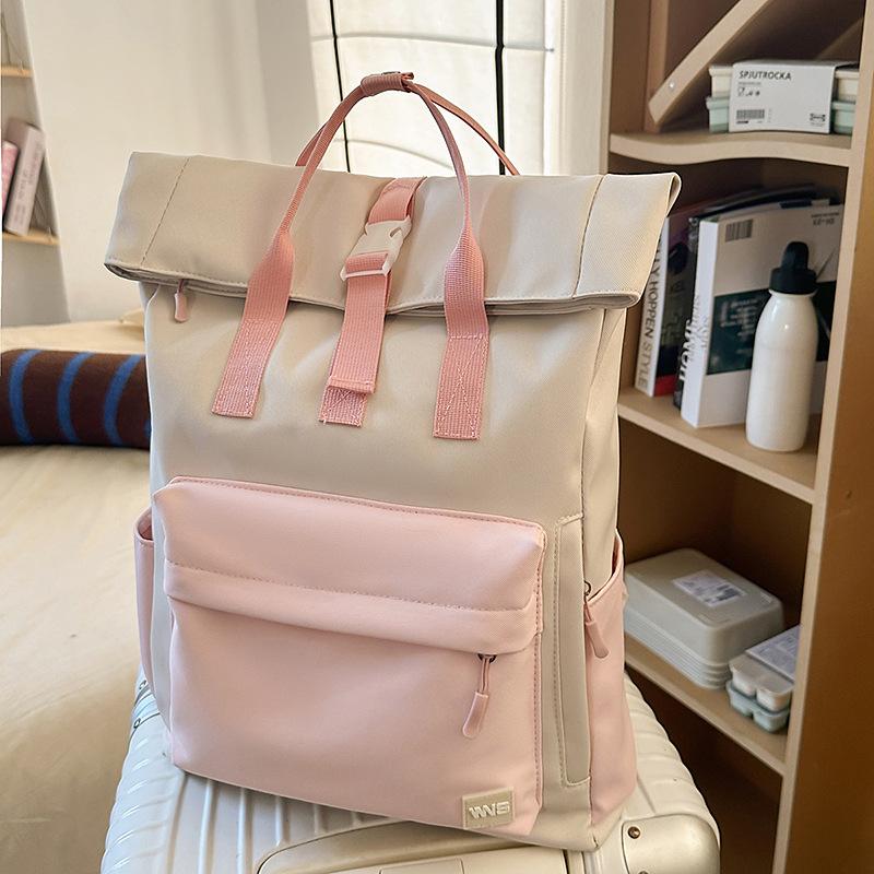 New simple backpack women s large-capacity leisure travel bag computer backpack men s and women s lightweight college bag розовый