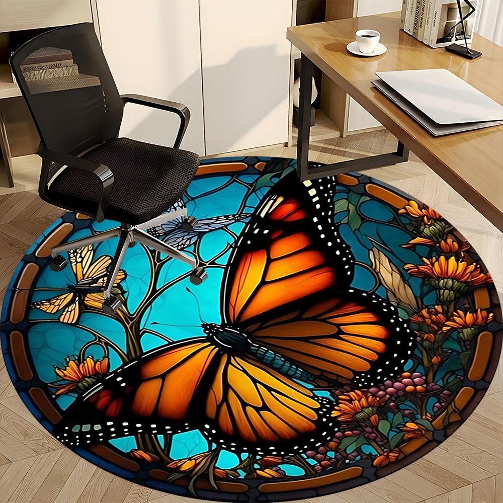 1pc Butterfly Stained Glass Chair Carpet for Office Non-Slip, Machine Washable Rug for Office, Room - Holiday Decor, Machine Made yy251016178