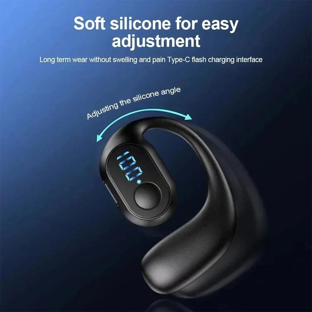 Lightweight Wireless Earphone Bluetooth 5.4 Bone Conduction Headphones Ear Hook LED Display HD Calling Mic Surround Sound Earbud