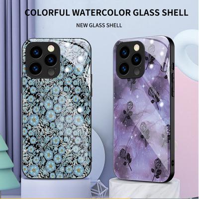Gehärtetes Glas Gehäuse Floral Blumen Bedruckte Schutzhülle TPU Hülle Weiche Hülle Schale für iPhone Samsung