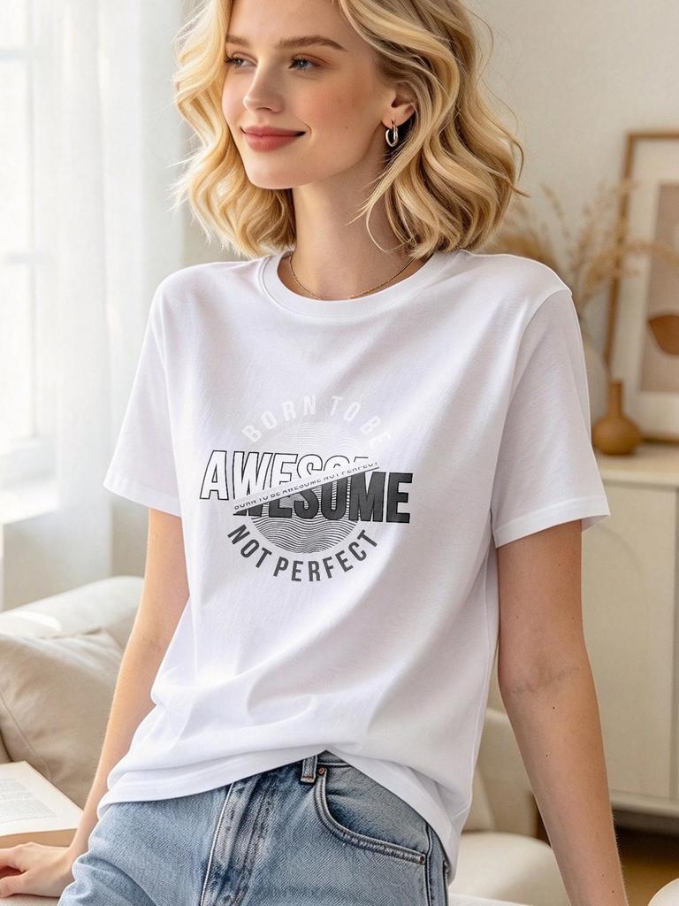 Men Women Cotton Printed Casual Tee Short Sleeve Summer Fashion Daily Comfortable Top