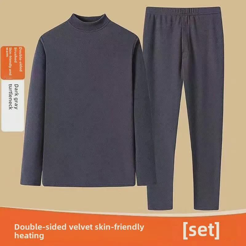 Thermounterwäsche-Set für Herren: Doppelseitiger Deutscher Samt, Selbstwärmend, Stehkragen, für Herbst und Winter