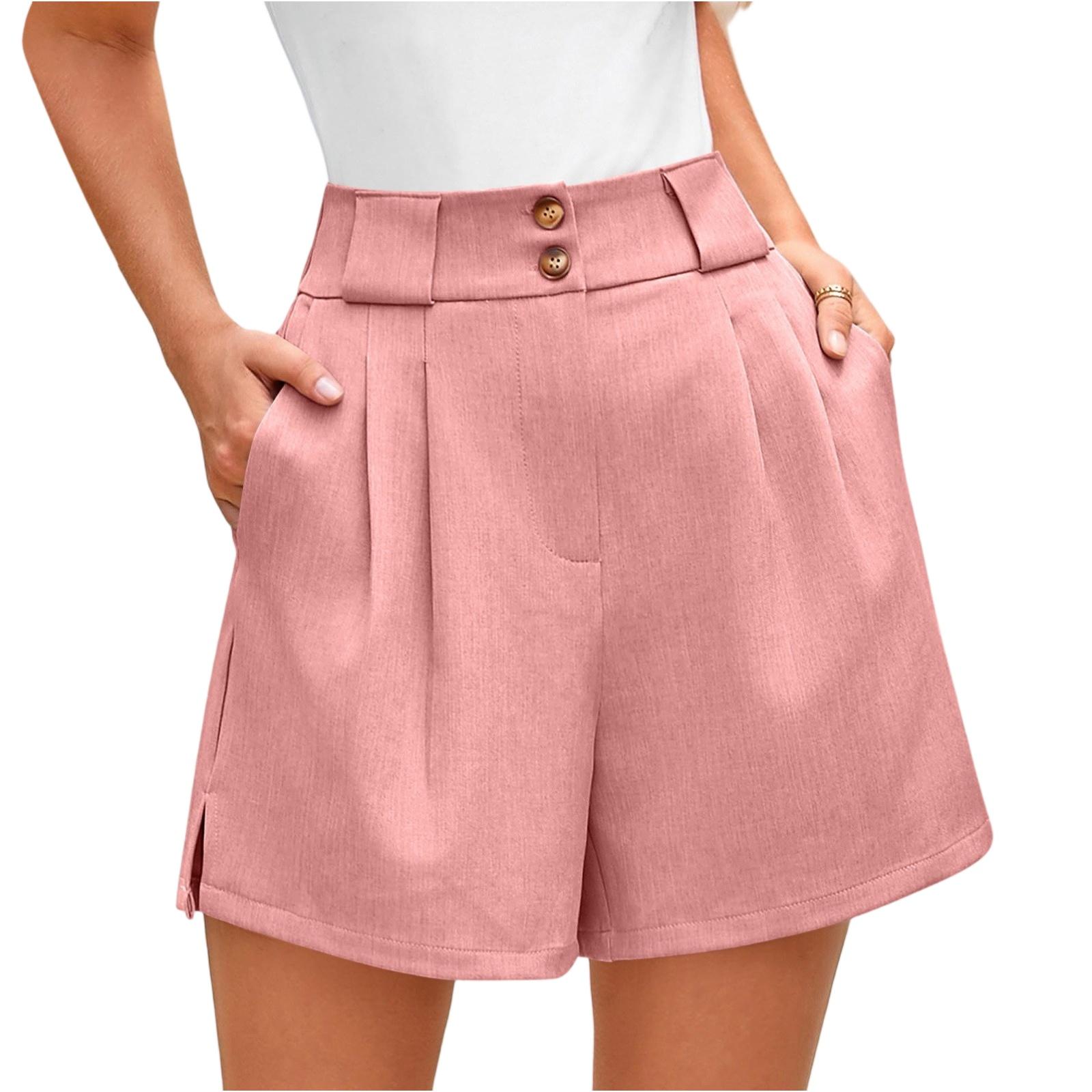 Women s Fashion Summer Color High Waist Side Slit Pocket Casual Shorts XL розовый