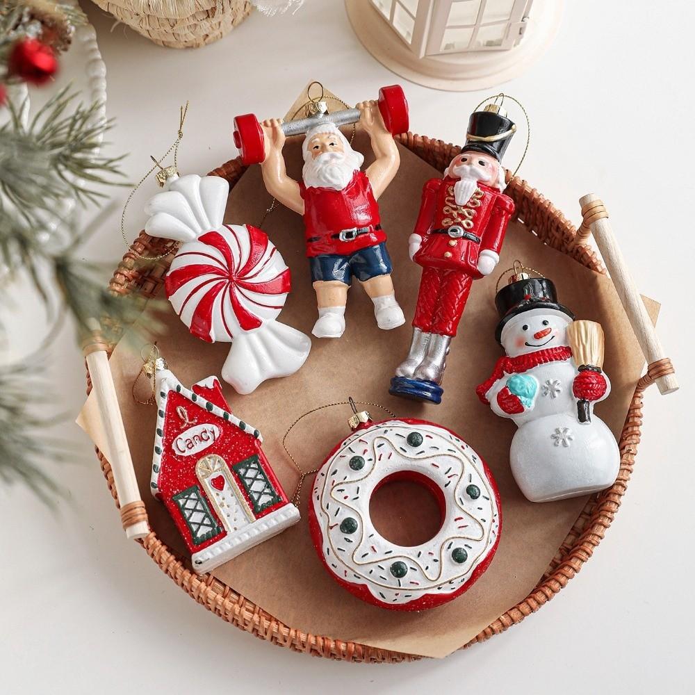 New Red White Painted Christmas Ornaments Plastic DIY Christmas Tree Pendant Christmas Tree Hanging Ornaments Home Party Decor