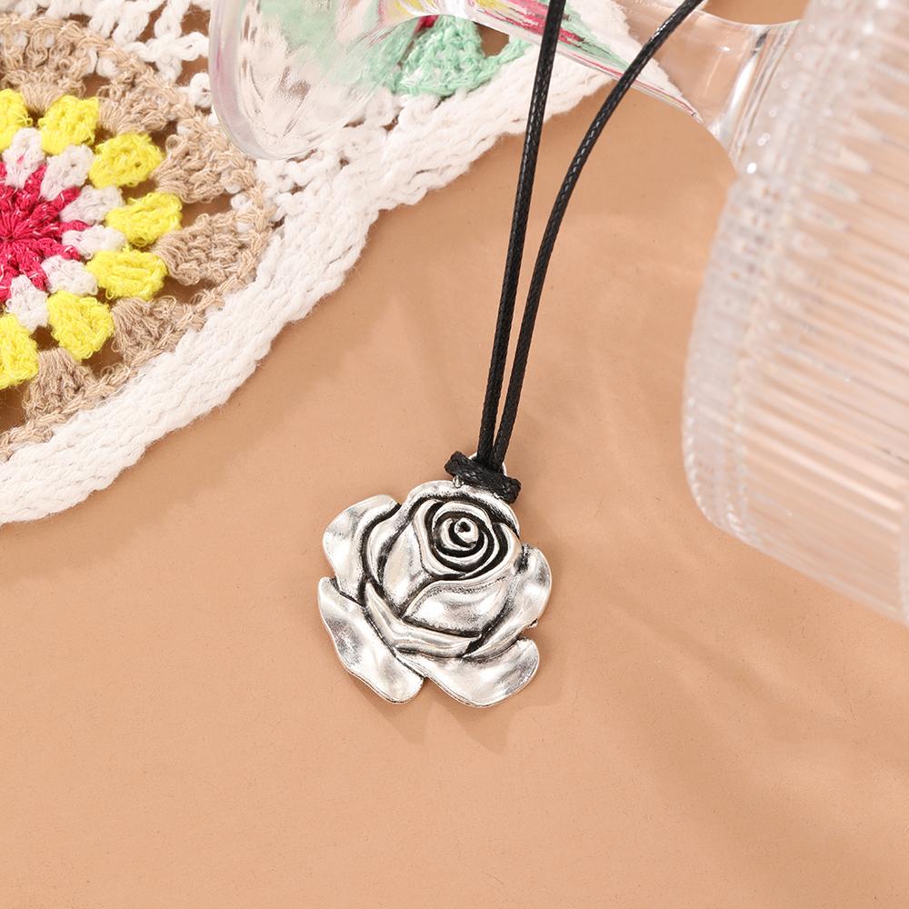 Mode Rose Blume Tibetische Farbe Anhänger Halskette Choker Charm Schwarze Lederschnur Fabrikpreis Handgefertigt Geschenk