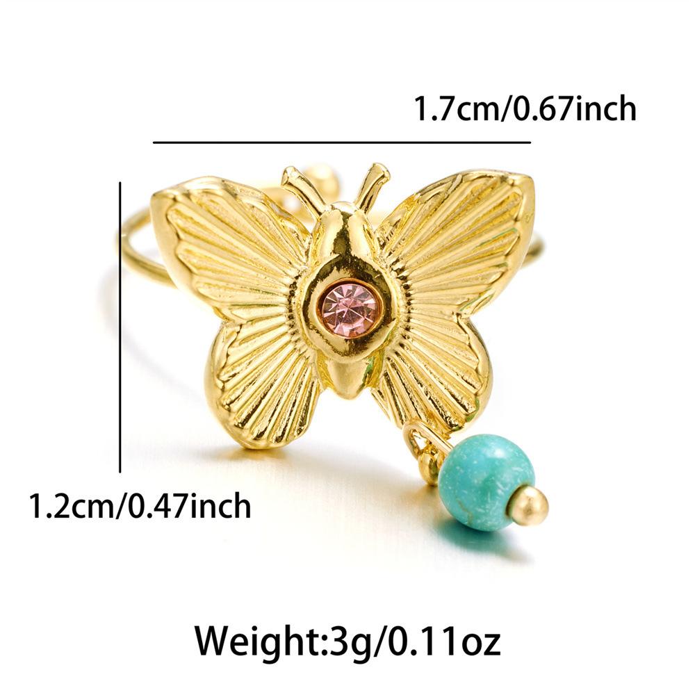 1Pcs Retro stainless steel ring  butterfly shaped zirconia open finger ring