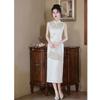 Elegant Embroidered Hong Kong Style Sleeveless Long Cheongsam 1011 Summer New Slim and Thin High-end Embroidered Dress