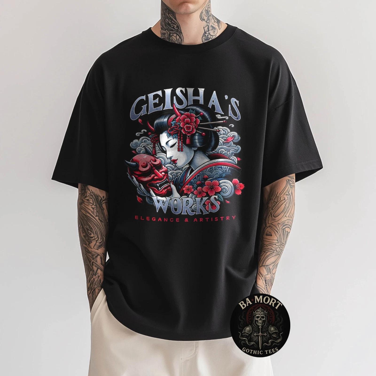 Geisha Hannya Mask Japanese Tattoo Art Graphic 100% Cotton T-shirt Mens Tees Top 4XL