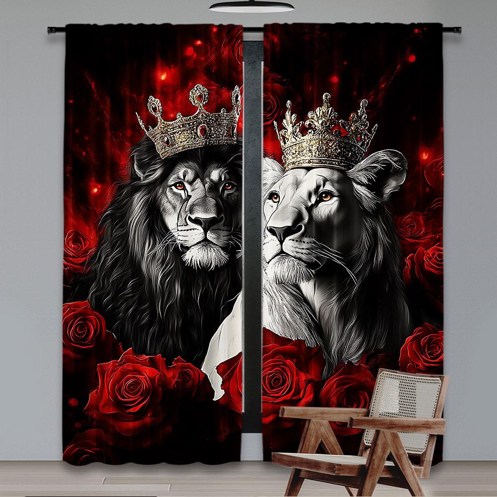 

2 шт. Парные шторы Красная роза Цветочные Для влюбленных Король и Королева Корона День Святого Валентина Для спальни Гостиной и Столовой B 29x65in(75x166cm)