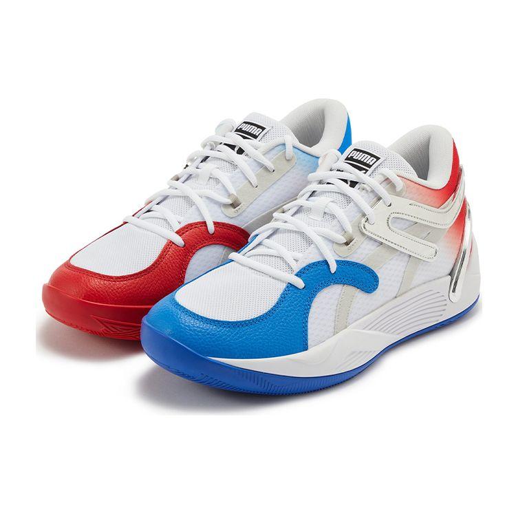Puma Trc Blaze Court Round Toe Lace-Up Shock Absorbing Non-Slip Wear-Resistant Low-Top Basketball Shoes Unisex Sneaker White Blue Red 377278-01