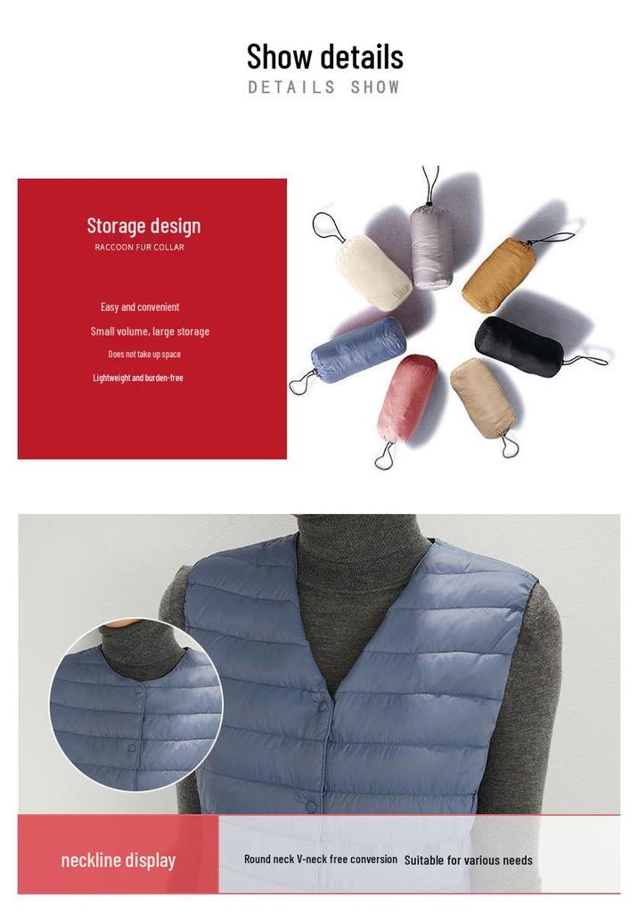 Women's Plus Size Collarless Down Vest - Short, Warm Shoulder Cape Jacket for Middle-aged and Young