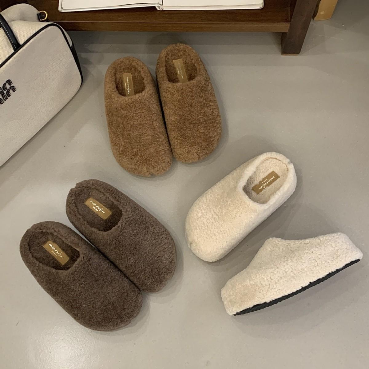 

Плюшевые тапочки на толстой подошве женская обувь носить 2025 новый осень и зима универсальные плюшевые полуботинки 39 абрикосовый