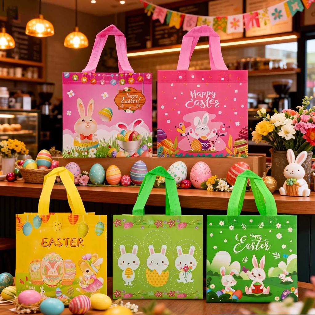 1/5Pcs Easter Tote Bags Colorful Handheld Gift Bunny Egg Bag Non-woven Home Decorations Supplies Packaging Shopping Bag