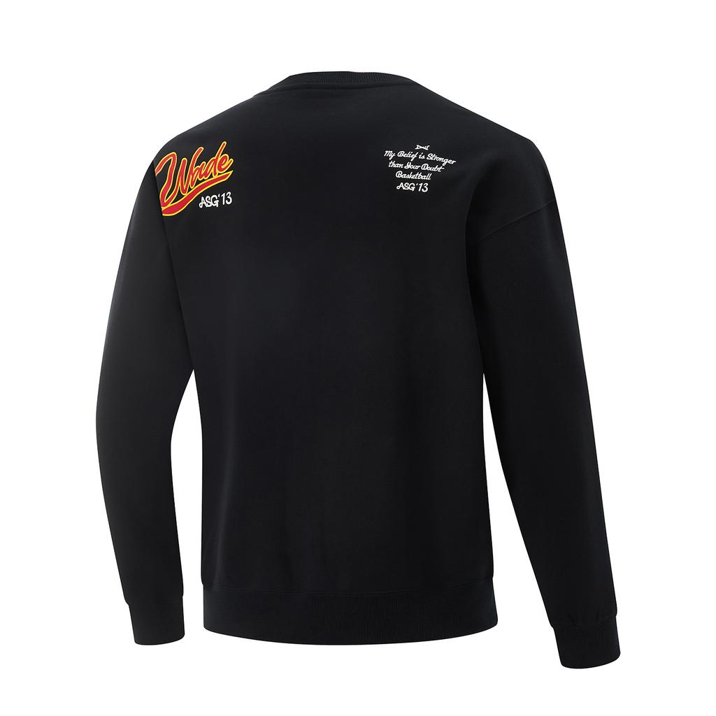 Li Ning Wow Wade Series Devil Fish Fleece Warm Loose Skin-Friendly Soft Comfortable Letter Print Crewneck Sweatshirt Men Sweatshirt Black AWDV889-1