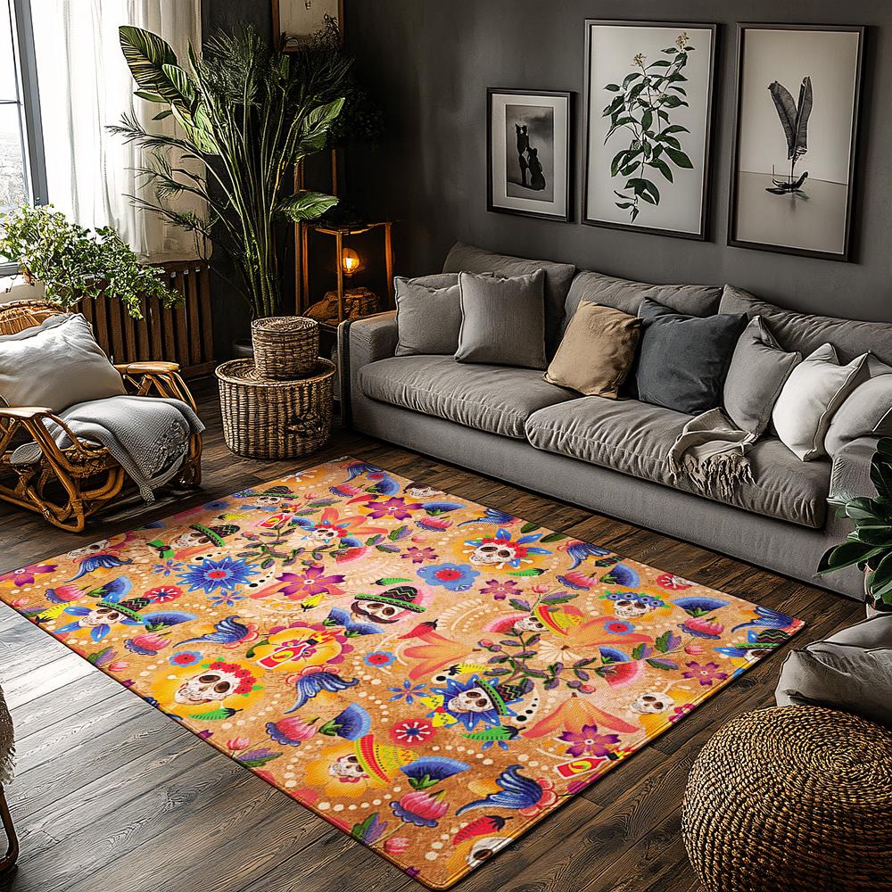 

Vibrant Mexican Day of the Dead Rug Mat Festive Calavera Doormat Colorful Skull Floor Covering Unique Home Decor Boho Chic Entra 50x80cm