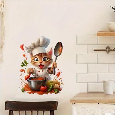 Reusable Cartoon Cat Mouse Chef Cat Kitchen Decal Waterproof Self-adhesive Decorative Sticker PVC Wall Sticker Diningroom