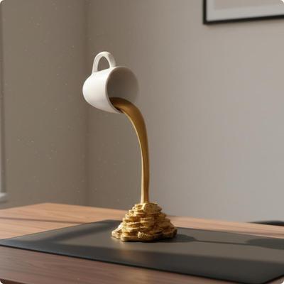 Spilling Coffee Cup Ornament Resin Material Suspended Statue Pouring Effect White
