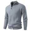 Men's Solid-Color Winter High-Neck Double-Zip Cardigan Sweater Jacket