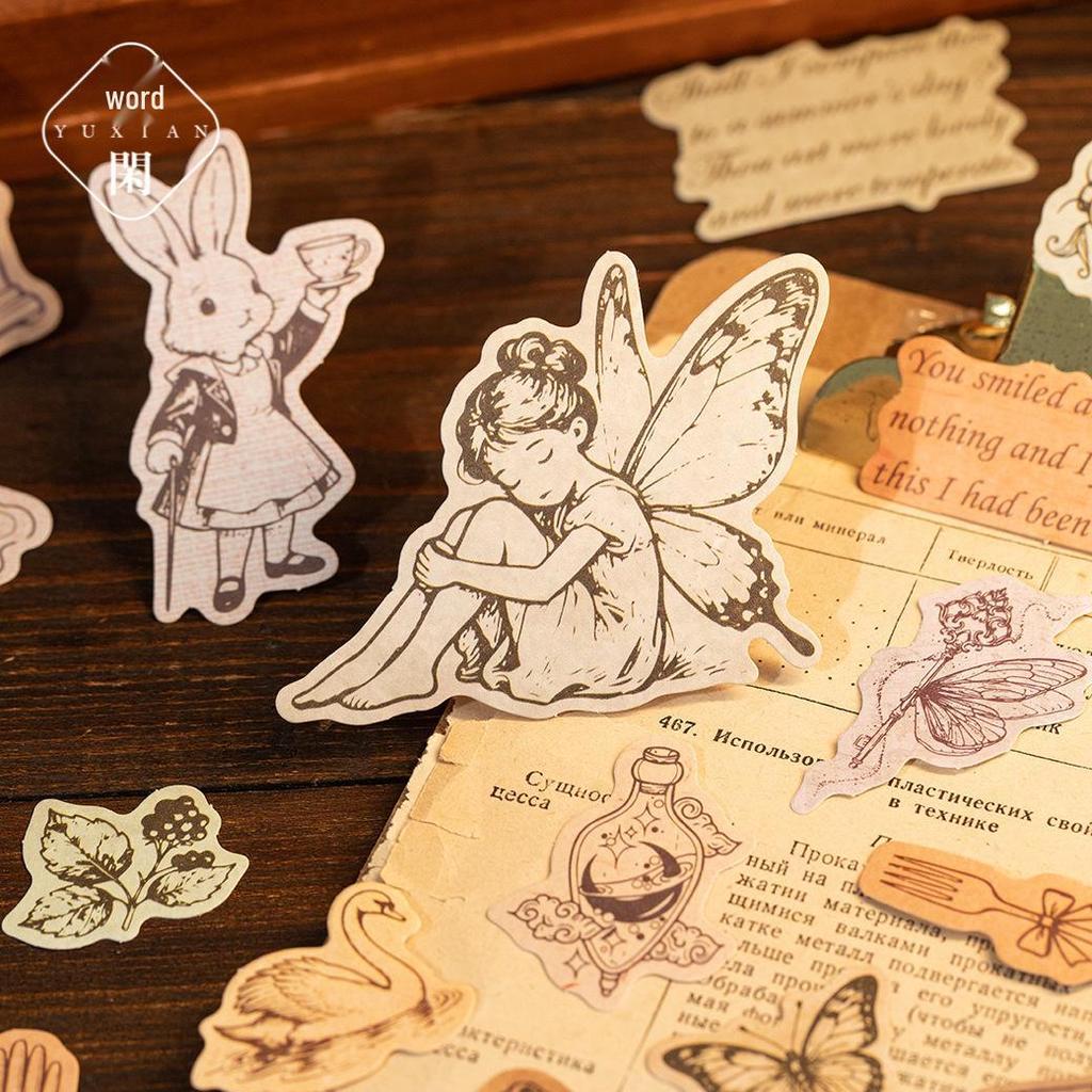 Yuxian Flowing Years Retro Sticker Pack: 30 Sheets, 4 Styles for Journals & Collages.