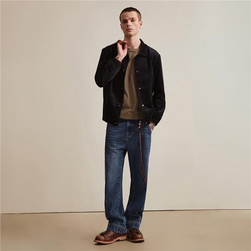 GIORDANO Herren Vintage Gewaschene Lockere Gerade Jeans