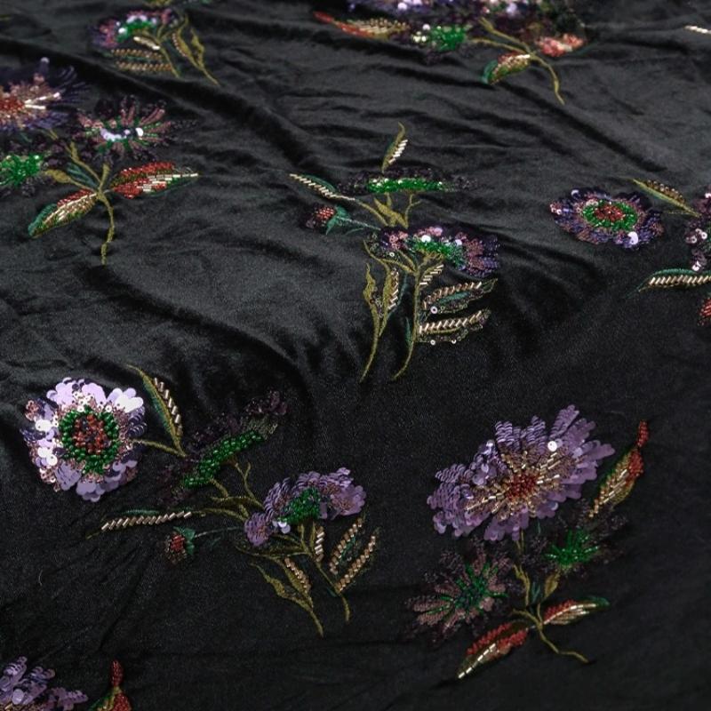 Wide 153cm Luxury Heavy Crabapple Blossoms Sequined Velvet Fabric Dresses Gowns Coats Bags Handmade Diy Material Chinese-style