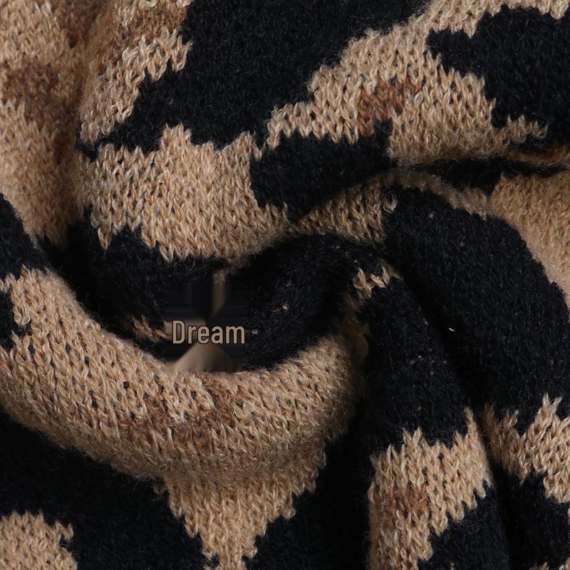 2026 Autumn/Winter Leopard Print Lace-up Round Neck Cardigan Sweater