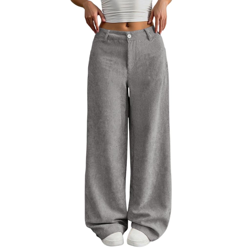 Corduroy Pants For Women Casual Elastic Waist Straight Leg Pants Loose Comfy Trousers With Pockets