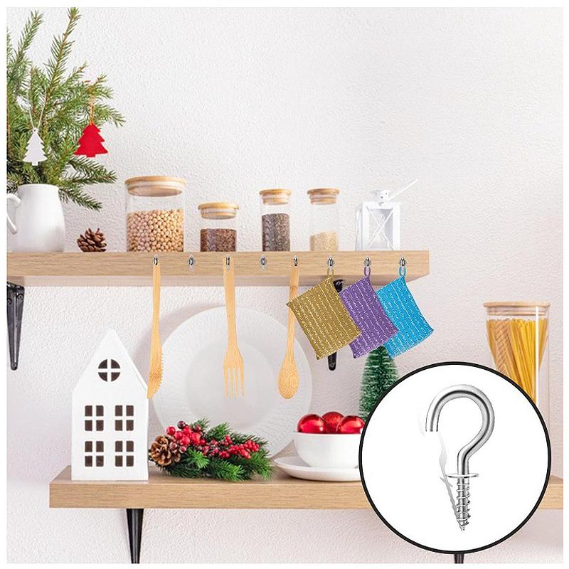 100pcs Screw Hooks Cup Hook Shouldered Screw Hanging Heavy Duty Cup Extend A Holders Wood Securing Light Home Storage Racks