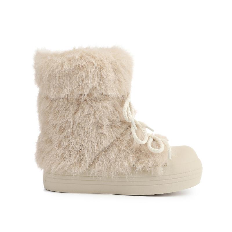 Women's thick bottom fur upper fashion winter lightweight warm anti cold snow boots non-slip casual sneakers cotton boots