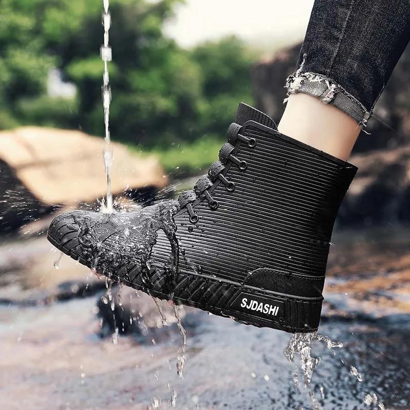 Men's Rain Boots, Four Seasons, Medium Tube Rain Shoes, Kitchen Waterproof And Anti Slip Outdoor Fishing Rubber Shoes