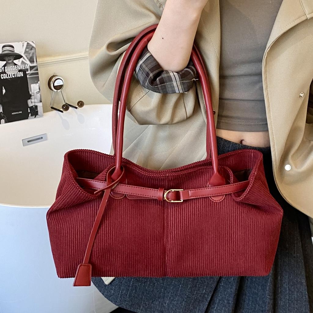Retro velvet large-capacity bag women's 2025 new trendy fashion underarm bag casual Korean portable commuter bag
