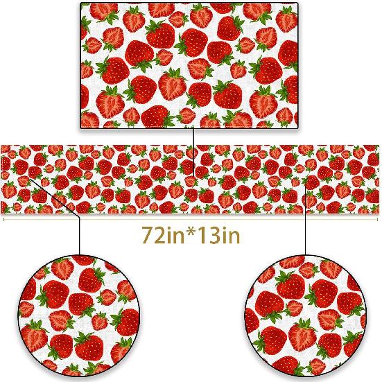 Pudodo Strawberry Table Runner Spring Summer Fruit Strawberry Themed Birthday Baby Shower Party Kitchen Dining Home Decoration (13" x 72")