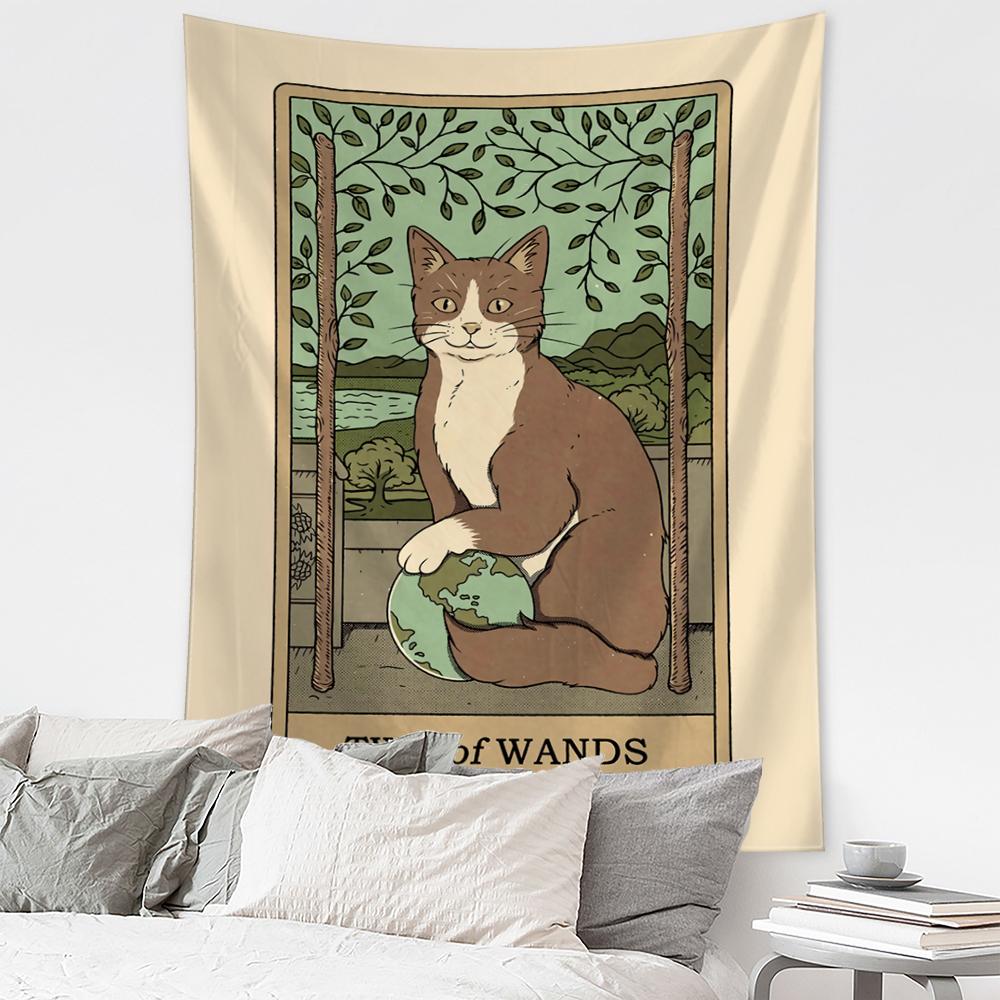Cat Coven Tapestry Printed Witchcraft Hippie Tapiz Wall Hanging Bohemia Mandala Art Aesthetic Room Decor